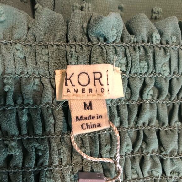 NEW Kori green dot chiffon off the shoulder cottagecore boho prairie top medium - Picture 4 of 7